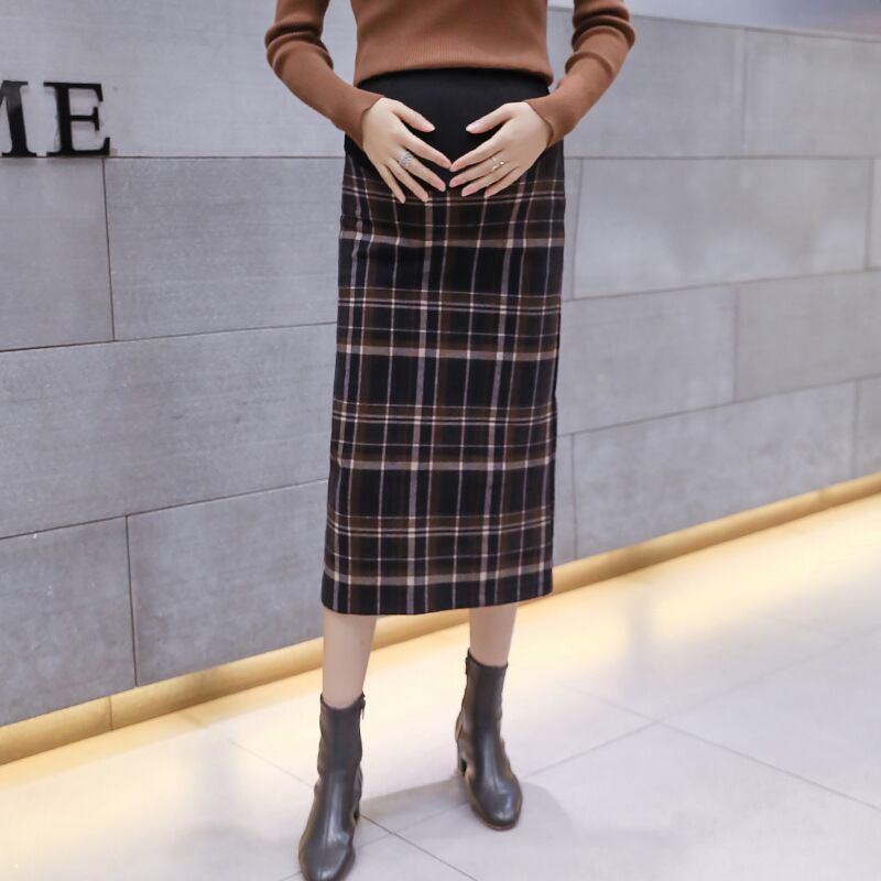 【新作】【送料無料】 マタニティウェア2019冬の新しいウールチェック柄スカート、ミドル丈スプリットスカート妊婦-アリババ ウィンター 冬物 expec281914510260