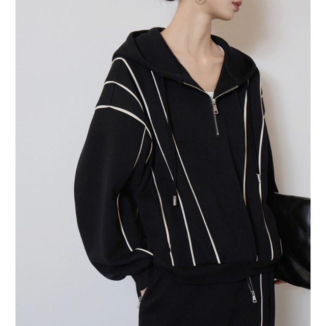 Piping zip hoodie set up C1610