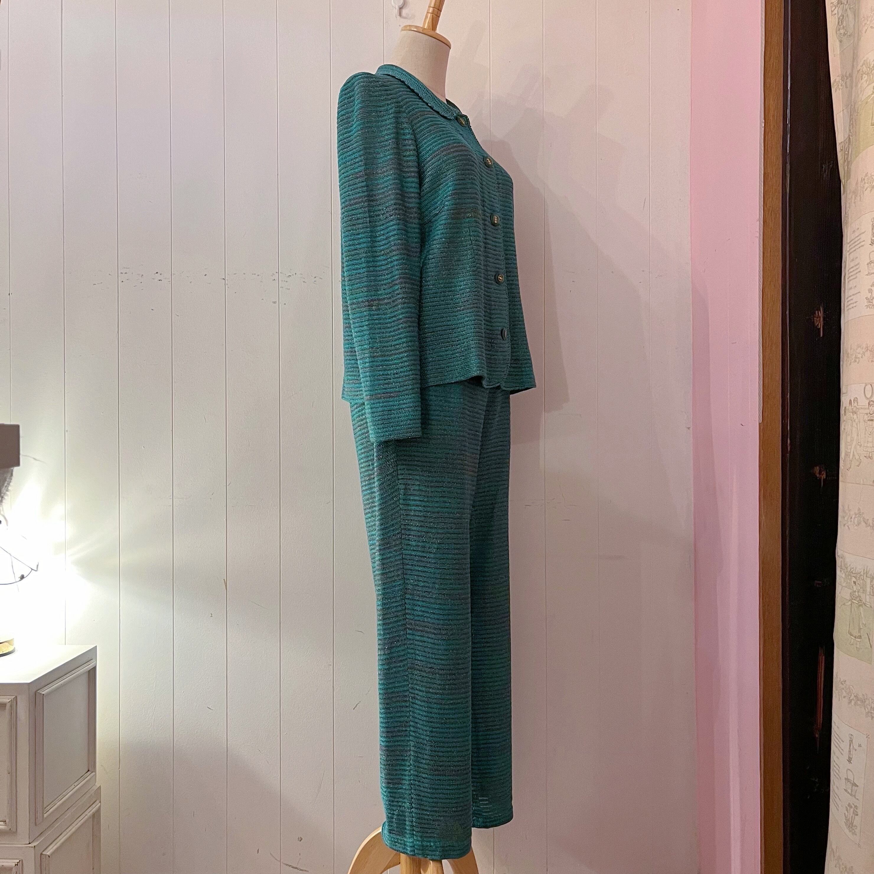 green lame knit set up