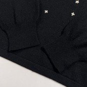 カシミヤ100% QUEEN FEATHER 花柄 襟デザイン カシミア ウールニットセーター サイズ L /ブラック/レディース