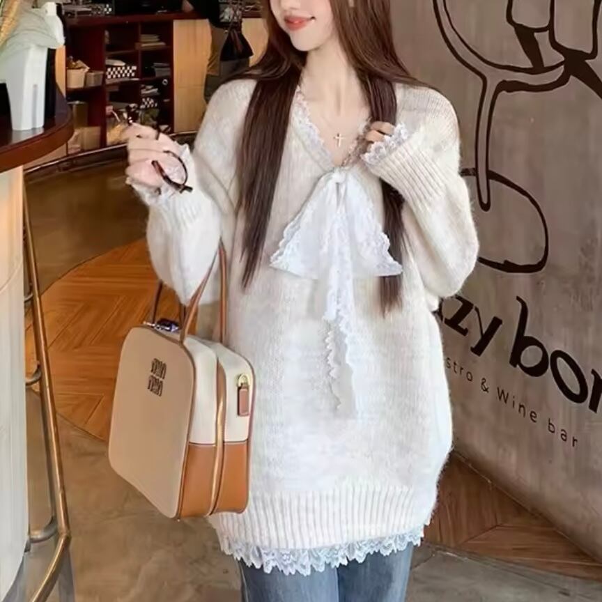 レースボウタイセーター