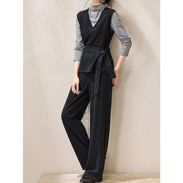 トップス×ベスト×ワイドパンツ3点セットアップ　YH9892