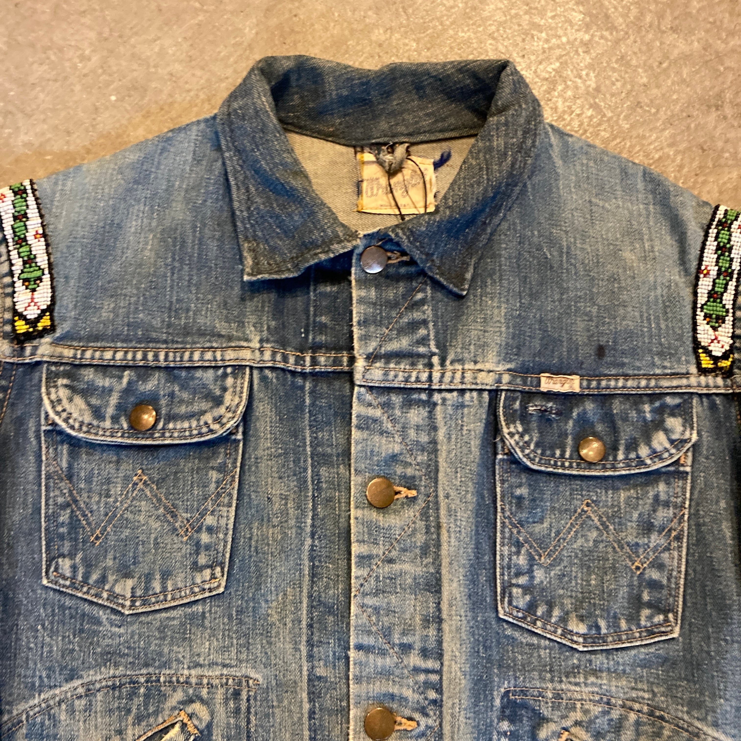F564】60s Wrangler 124MJ Left Hand Twill Beaded Denim Jacket Made