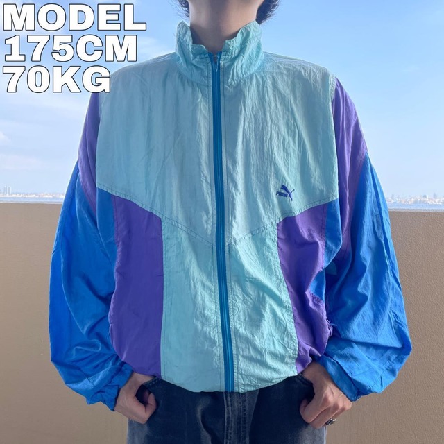 PUMA プーマ ナイロンジャケット 90s 緑 紫 青 XL 刺繍 10486