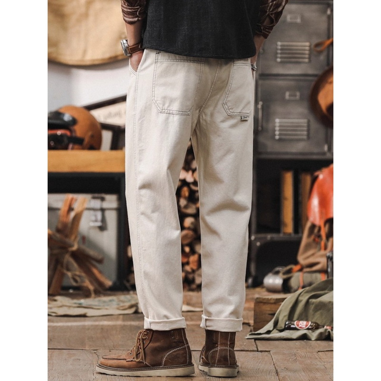 cotton ankle-length straight pants ◇H0794
