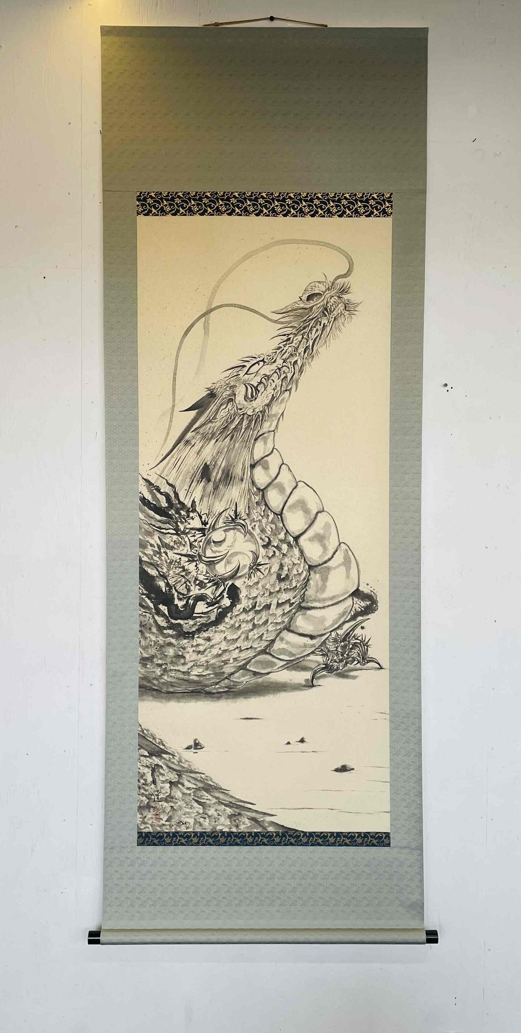 現代水墨画家 絵師白道 「羽馬」（黒金）2L 直筆作品 証明書カード付