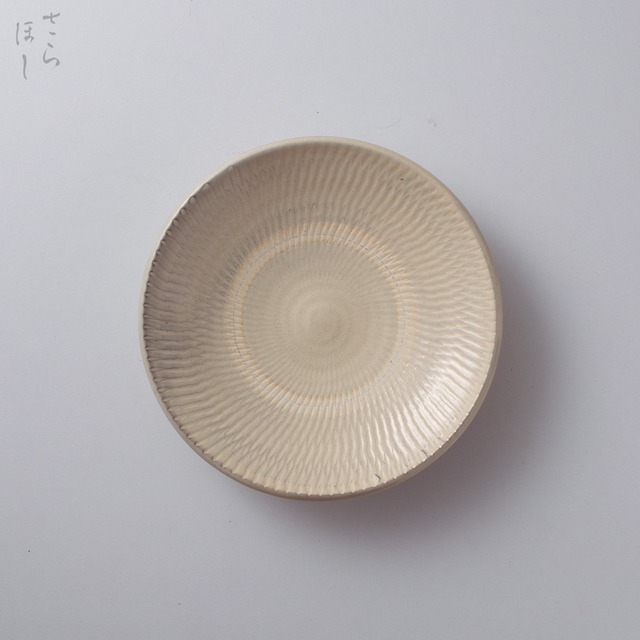 小鹿田焼 小袋窯 5寸皿 地飛び鉋 白 直径約15cm 中皿 陶器 和食器 民藝