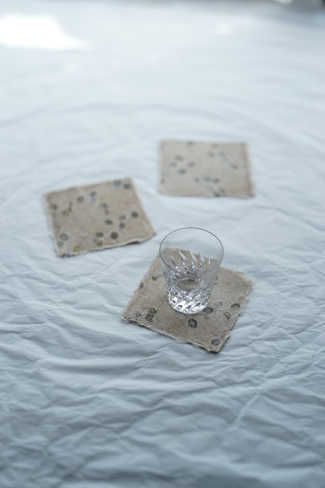 草花入り　撥水コースター　手漉き和紙