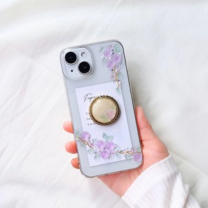 リング付きHealing Rose 〈 アメジスト・パープル 〉 心癒される美しいミニローズのスマホケース【iPhone/Android全機種対応】