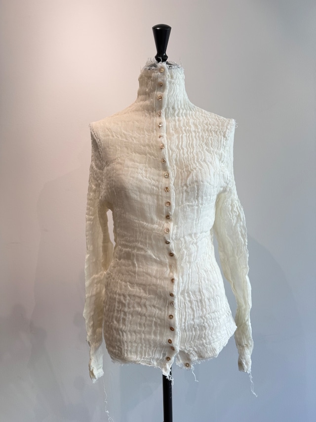 ERiKOKATORi/EK11-1-4 wool linen gauze highneck top Ivory