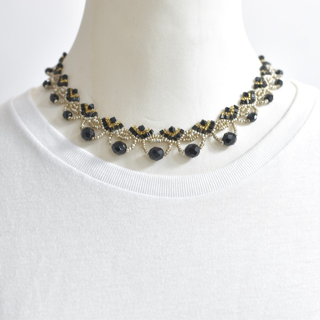 90s-00s Necklace USA PAT ビーズ 編み込み  ドロップビーズ チョーカー ネックレス ヴィンテージ ビンテージ 古着 レディース