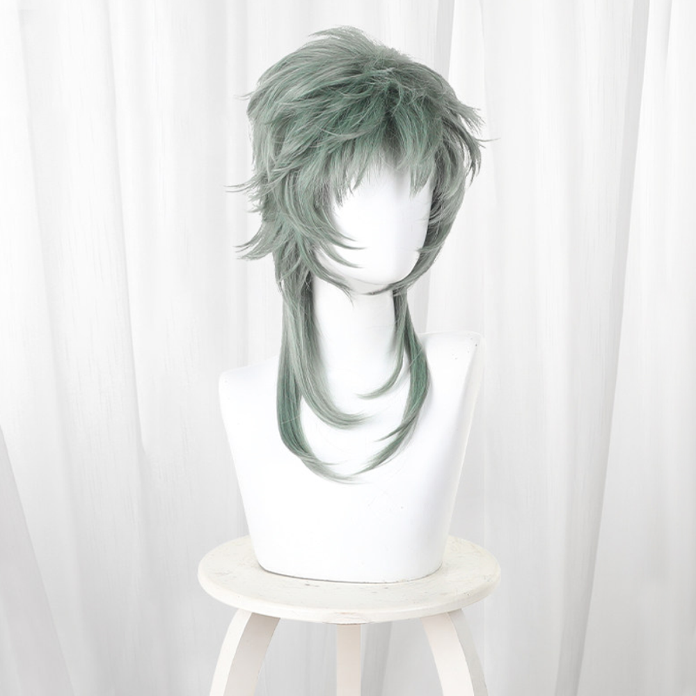 コスプレ耐熱ウィッグ セミロング モスグリーン キャラクターウィッグ