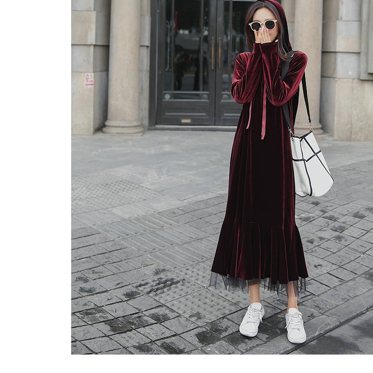 レトロ ヴィンテージ ベルベット ベロア フード付き ロング スカート  