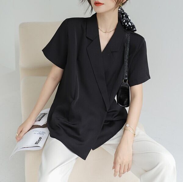 新作 21 アウター 夏レディース 春夏ジャケット 夏ジャケット テーラードジャケット レディース 半袖ジャケットレディース 半袖 レディース 薄手 サマー ジャケット レディース カシュクール 開襟シャツ 開襟シャツ 半袖 Vネック 体型カバー 細見え 着痩せコーデ P76