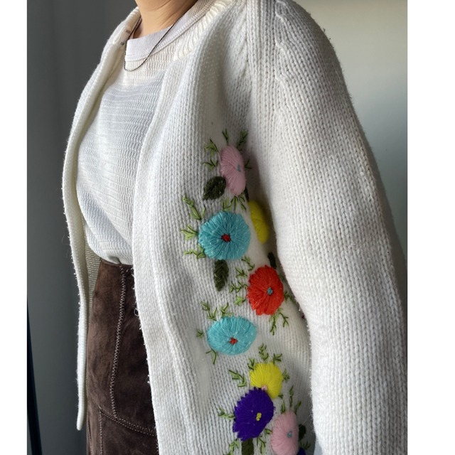 flower embroidery knit cardigan