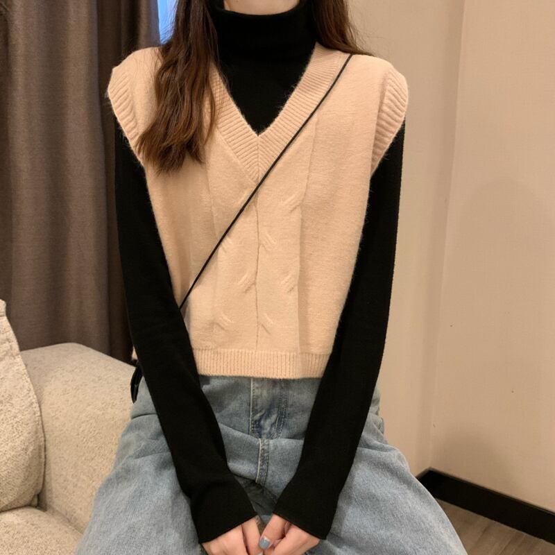 ショートVネックジャケット スプリングニットオータム 春物 秋物 試着室1009684704