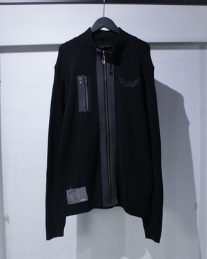 【Caka BLACK】Logo Design Loose Zip Up Knit Jacket