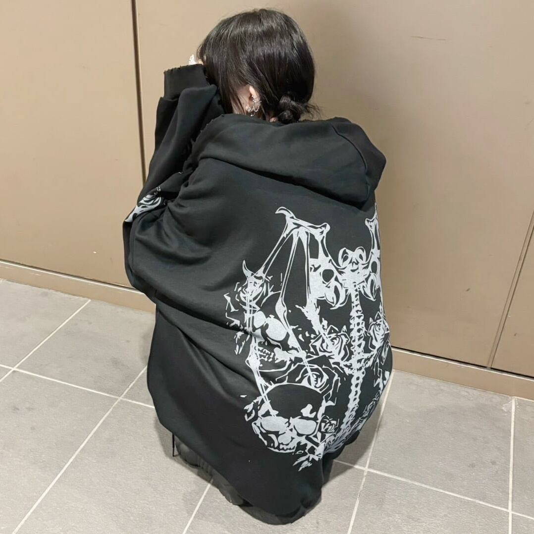 10/30 完売BLACK再入荷！】ROSE SKULL ZIPパーカー 