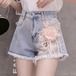 デニムパンツ女性夏ぬるい2022新韓 版エスニック刺繍立体花毛縁ハイウエストワイドパンツ