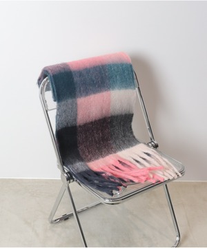 OI210503 マルチカラーチェック柄フラッフィーストール pink