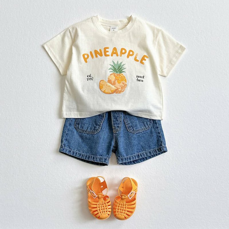 BABY&KID】夏作フルーツプリントTシャツ＆チェックショートパンツ2点