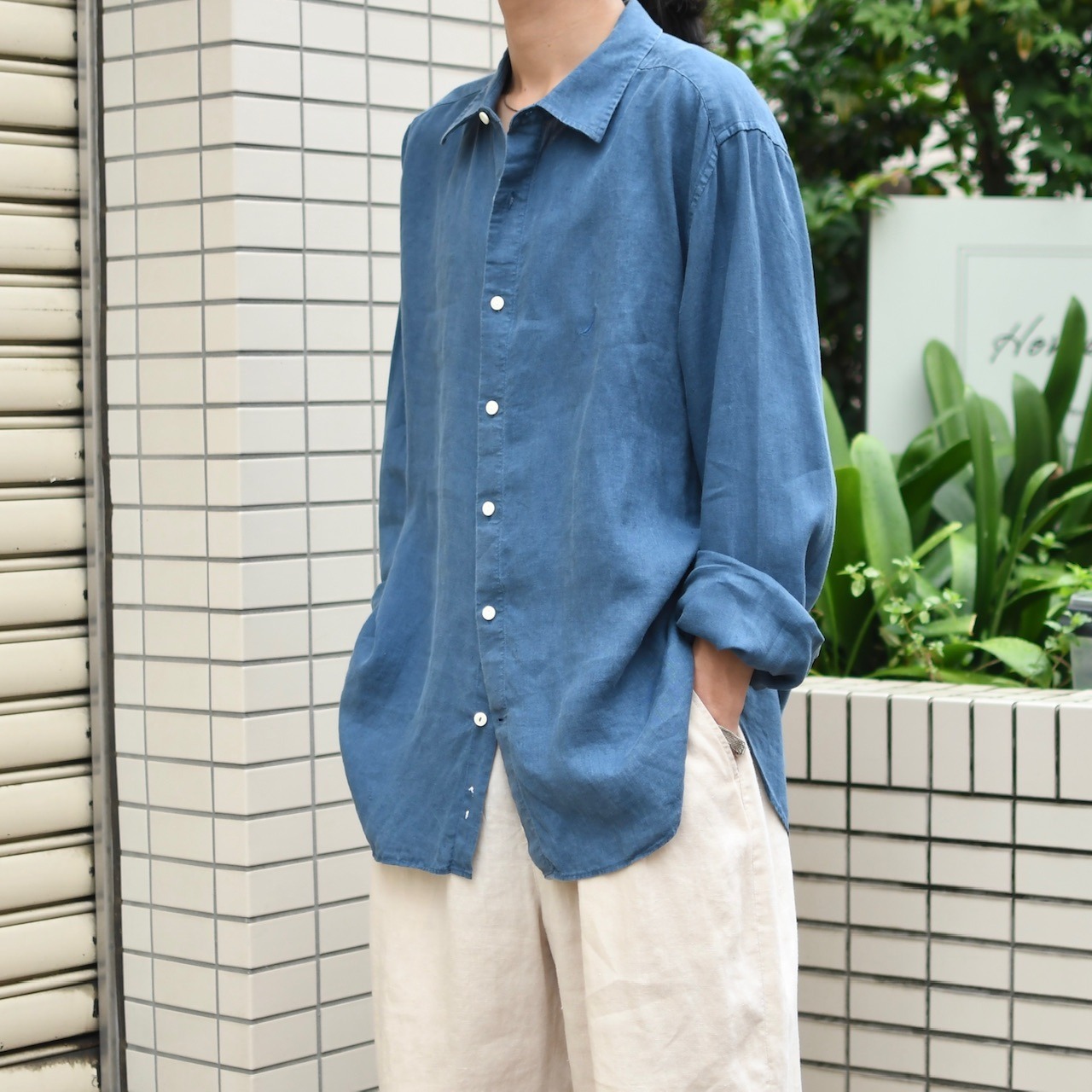 NAUTICA linen shirt blue