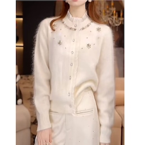 beaded lace neck cardigan<t3373>