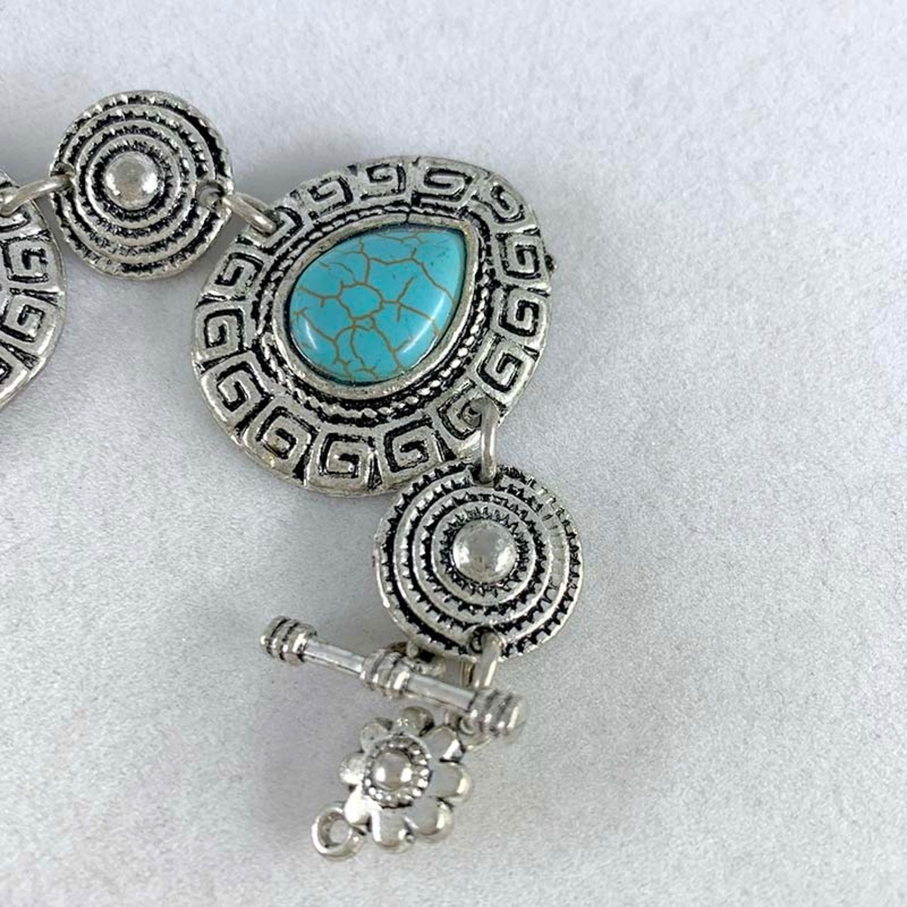 ブレスレット　ターコイズ 　ブルー　エスニック×シルバー 12acci4