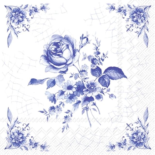 2024春夏【IHR】バラ売り2枚 カクテルサイズ ペーパーナプキン ROSE ON TILE ブルー