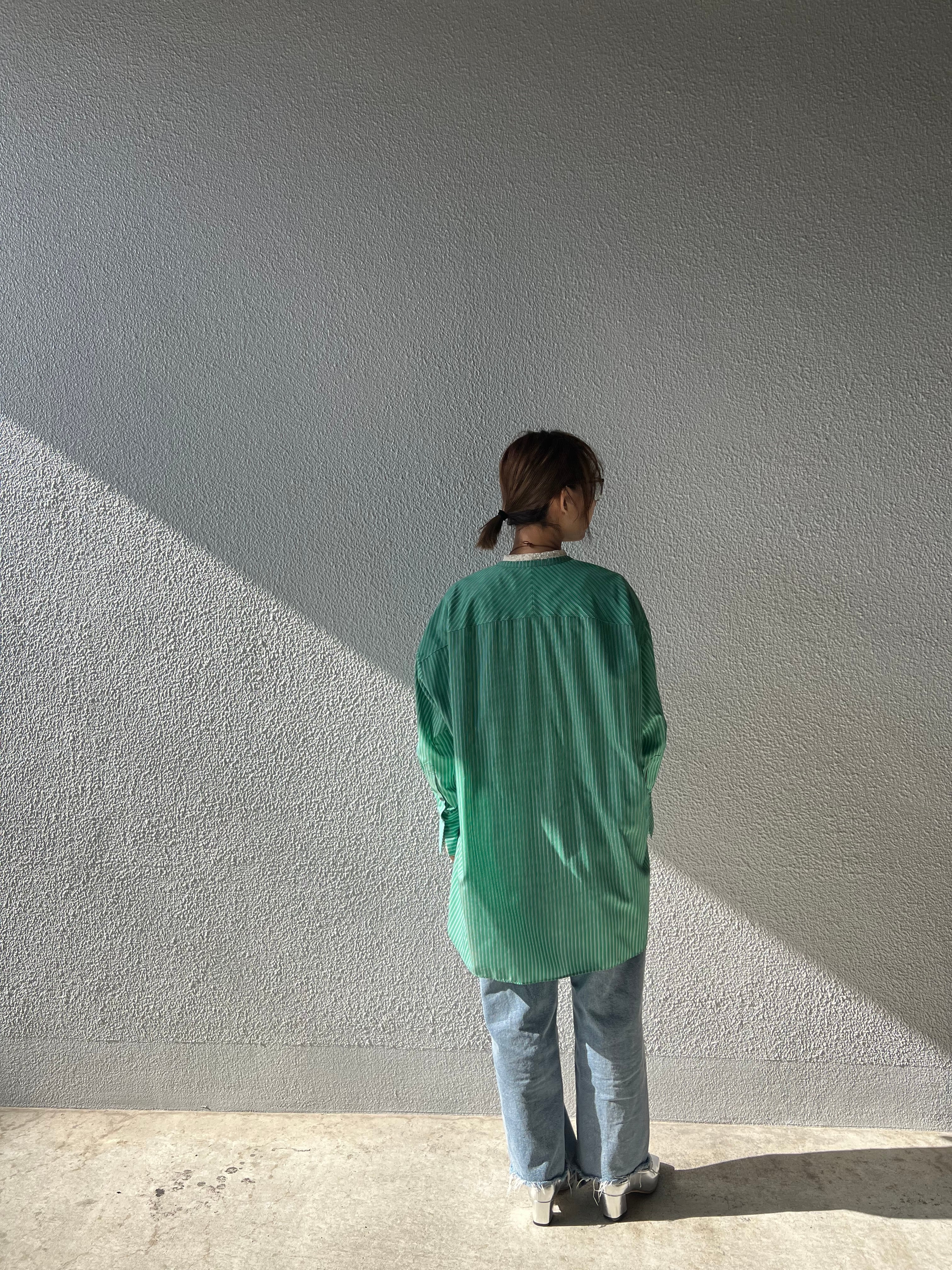 【PASSIONE】バンドカラーストライプロングシャツ 616915