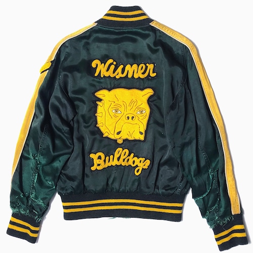 Vintage 50〜60's【HAUFF SPORTING GOODS CO.】"Wisner Bulldogs" Grunge Satin Jacket