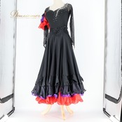 社交ダンス 衣装 スタンダードドレス ワンピース ドレス スタンダード 黒 赤 レース フリル 紫 デモ 競技 ダンス パーティ 発表会 ブラック系 レッド系 フレアスカート 大人用 おしゃれ デザイン パーティー用 スポーツ衣装 コスチューム 舞台衣装 ダンス衣装 競技用 エレガント