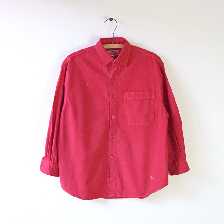 80s USA製 ゲス 長袖シャツ コットンシャツ 赤色 GUESS ヴィンテージ メンズS @CA0012