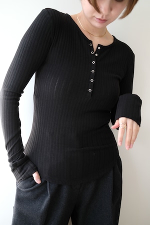 Random Teleco Henley Neck Pullover ランダムテレコヘンリーネックプルオーバー Black