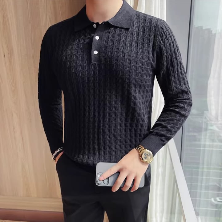 長袖 ニット オープンカラー ニットポロシャツ 3color KA1273