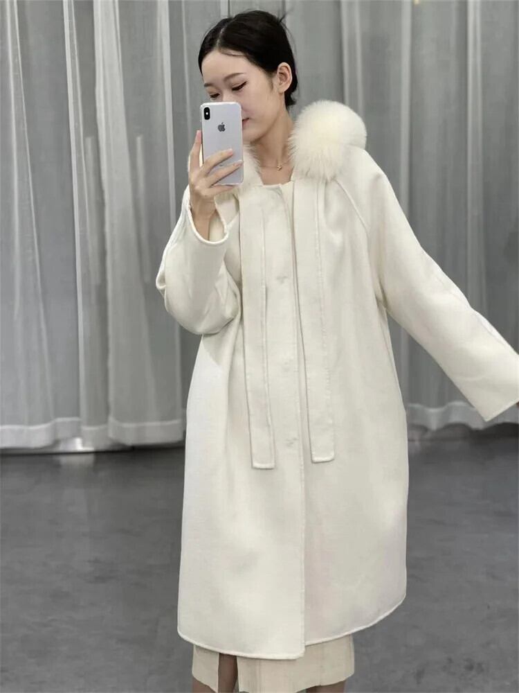 レディース ファー付きロングコート(L)冬服アウター/上品/フォーマル 