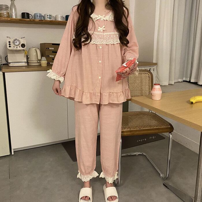 刺繍デザインルームウェア スリーパー 上下セット パジャマ 部屋着 ホームウェア レディース 人気 安い 韓国ファッション 3745 Sinsakumall