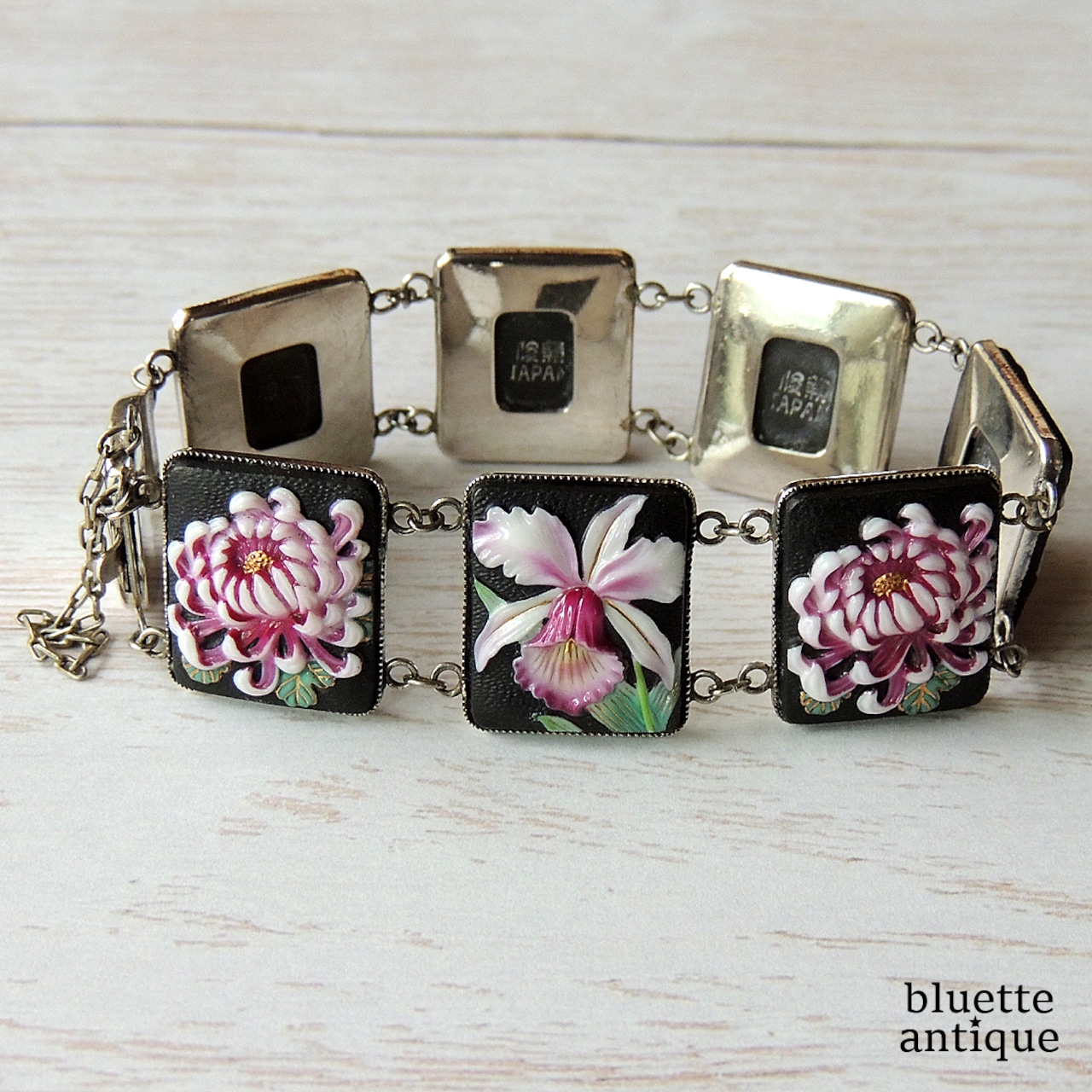 ヴィンテージ トシカネジュエリー 有田焼 大輪古典菊・洋蘭 ブレスレット