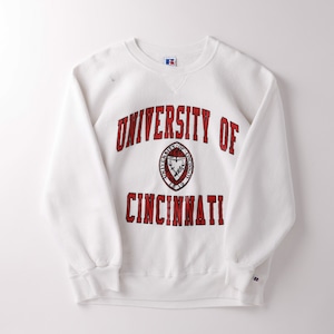 【美品】90s Vintage RUSSEL ATHLETIC sweatshirt  "UNIVERSITY OF CINCINNATI" Made in USA big size american college   ／ヴィンテージ  スウェット トレーナー ラッセル アスレチックス ホワイト シンシナティ大学  USA製 ビッグサイズ