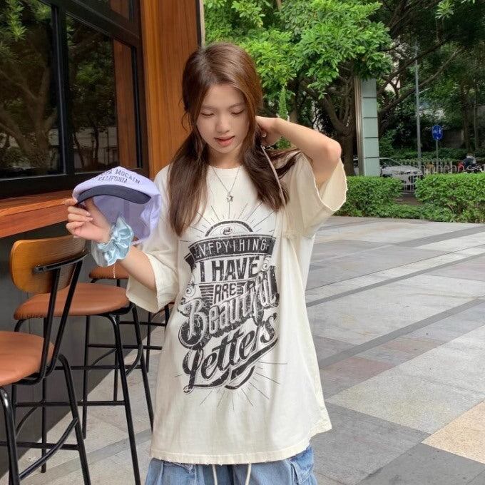 グラフィック ビッグTシャツ レディース 韓国 ファッション ロゴ