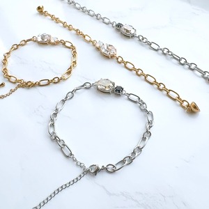 ガラスストーンがポイント サージカルステンレスチェーンブレスレット