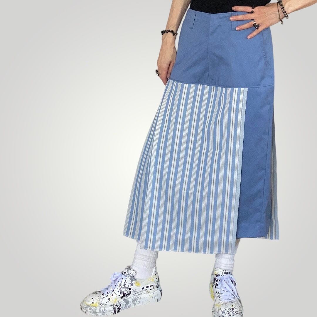ZOZOTTE remake asymmetry skirt/リメイク アシンメトリースカート/ブルーグレー×ストライプ柄