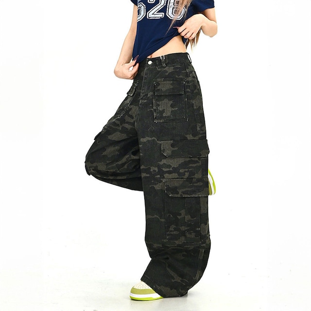 ルーズフォルムカモフラパターンカーゴパンツ 1col R01905