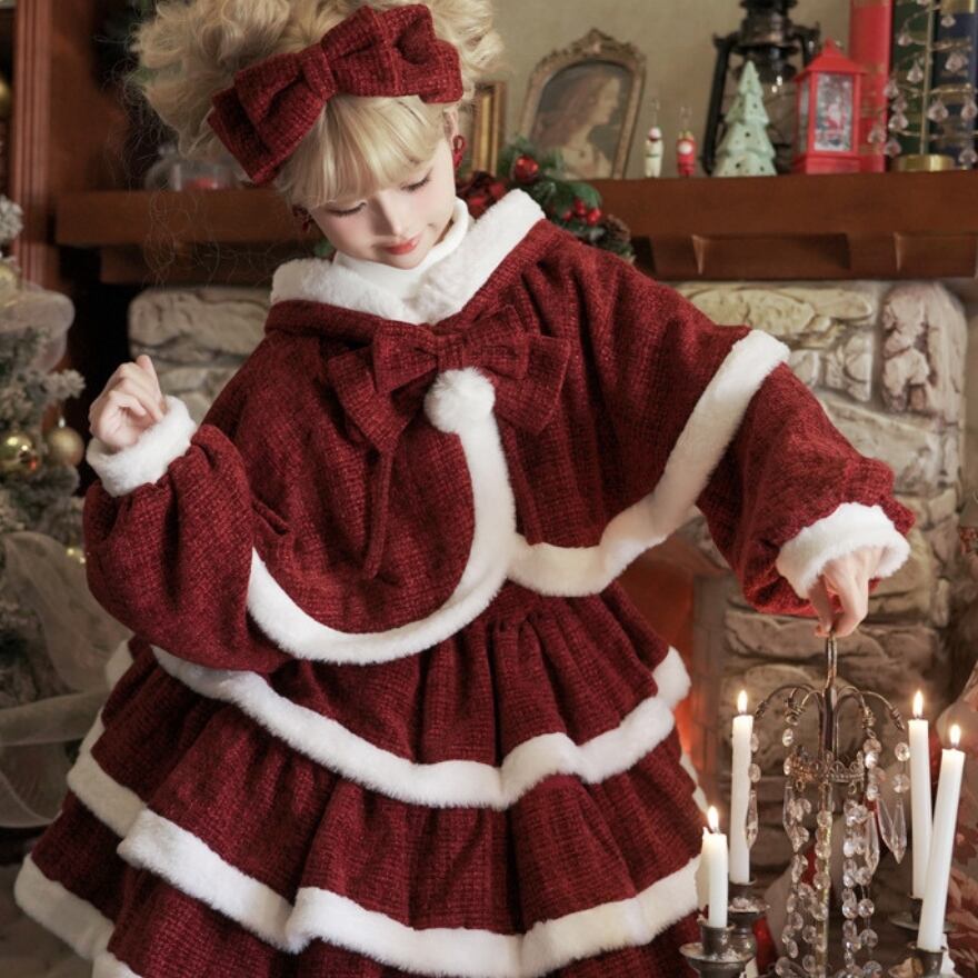 夢かわいい クリスマスコーデ セットアップ ケープ ジャンパースカート