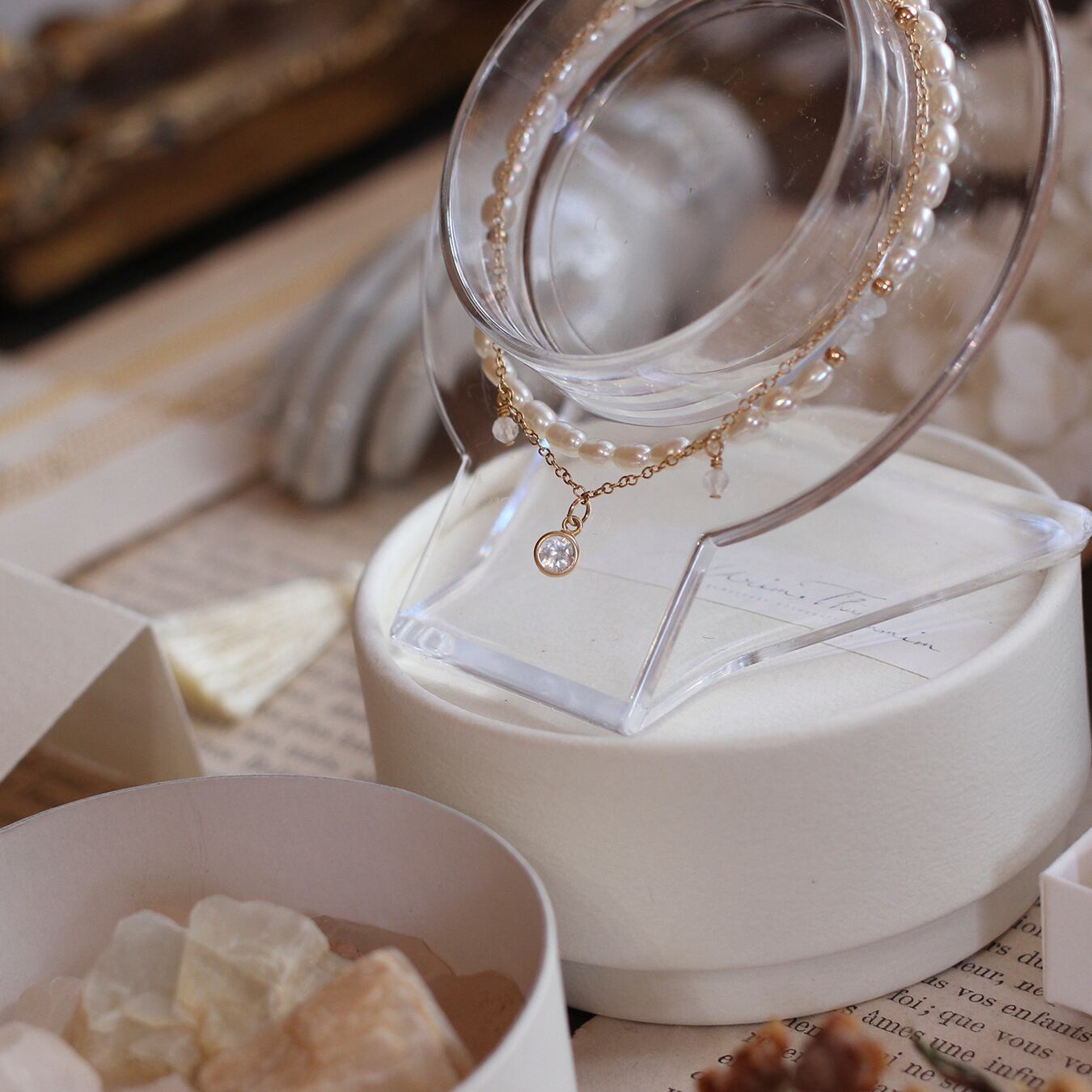 14kgf マザーオブパール×クリスタル、オパール、アイスクォーツ、淡水