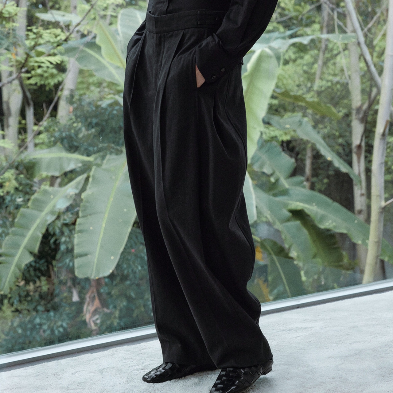 Belted Wide Tapered Full-Length Pants T4225