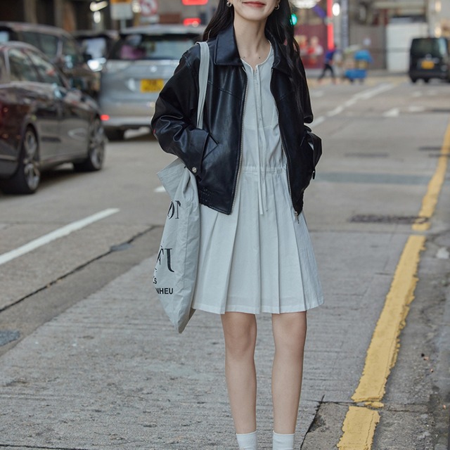 zip-up leather jacket J00081