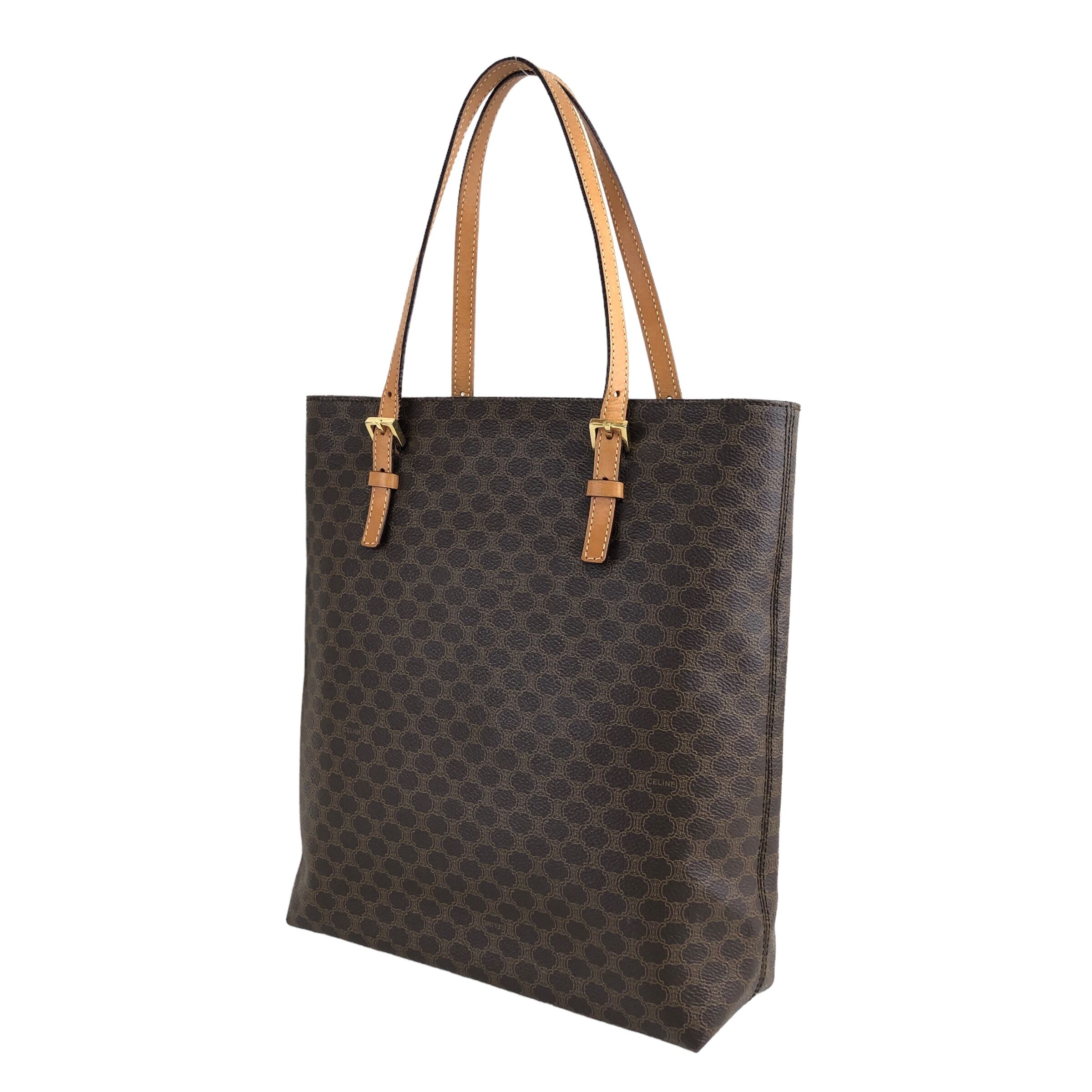 CELINE セリーヌ マカダム ハンドバッグ ブラウン レザー トートバッグ