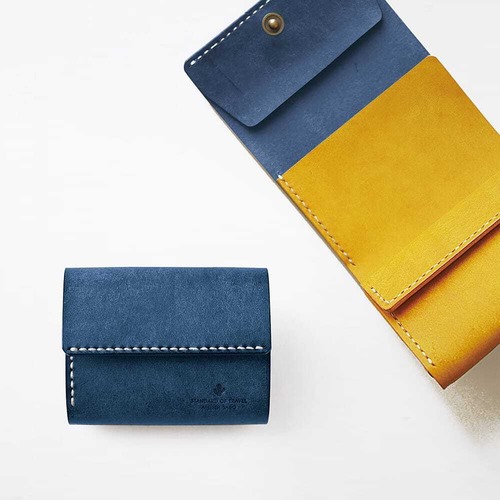 使いやすい 三つ折り財布 【 ブルー × イエロー 】 コンパクト メンズ レディース ブランド 革 鍵 収納