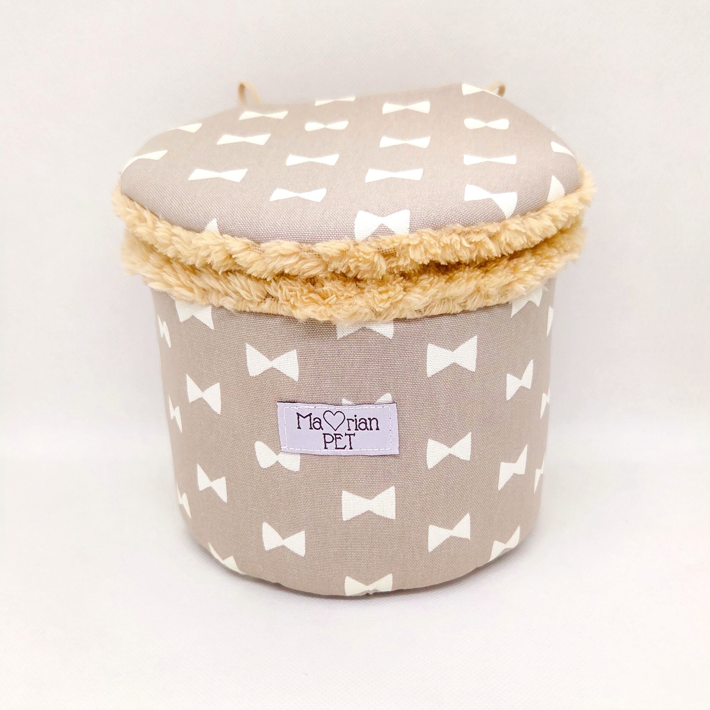 ドラム型ポーチ♡Mサイズ プチリボン(ベージュ) 春夏用 モモンガポーチ 2-3匹用